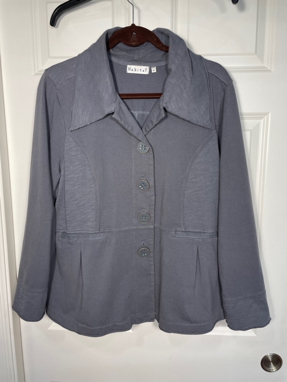 Habitat Size Knit Jacket XL Gray Lagenlook Buttons Pockets Collared Art To Wear